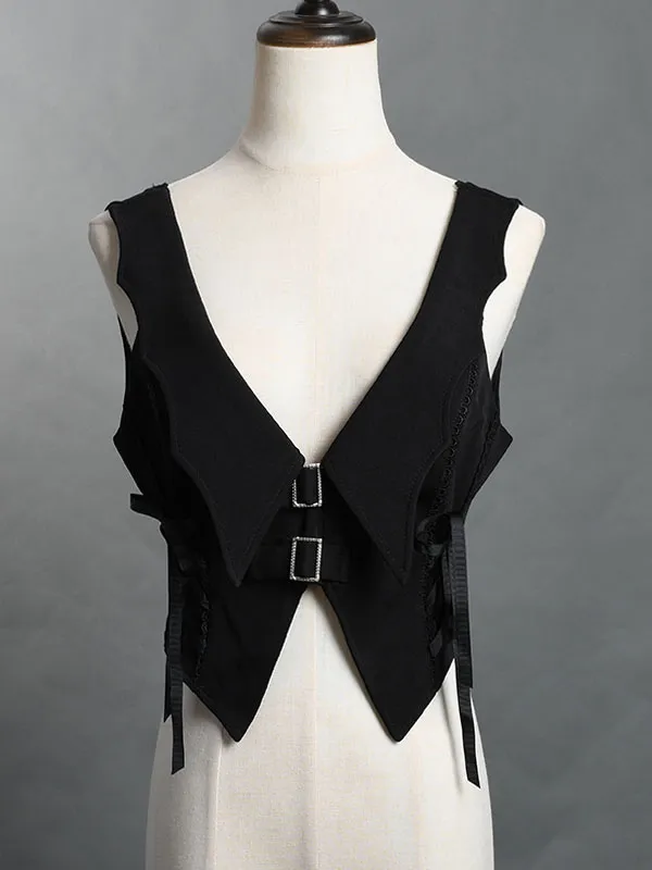 Lolita Specials Lolita Top Vest Costumes Steampunk Black Sleeveless Lace Up Metal Details